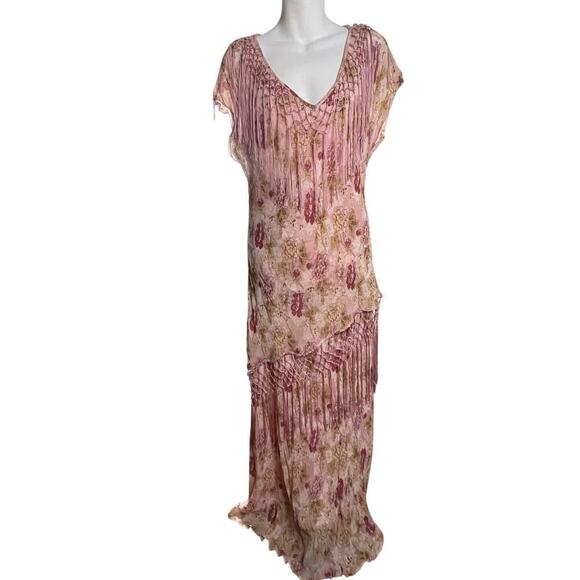 Temptation Dresses & Skirts - Vintage 90s Y2K Floral Fringe Pink Temptation Large Flapper Style Max Dress Set